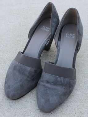 Eileen Fisher Hilly Grey Suede D'Orsay Wedge Pumps Sz 9